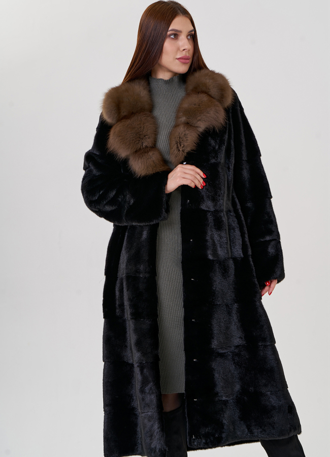 Шуба из норки с английским воротником  модель № 23090 универмаг малина