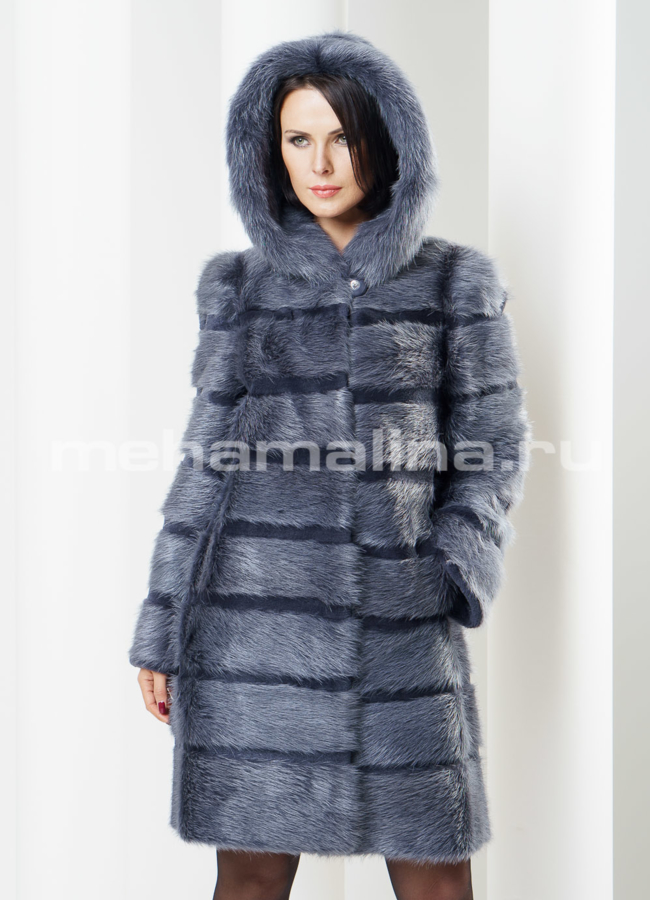 Шуба из нутрии поперечка, лазерная щипка модель № S-246 меха малина