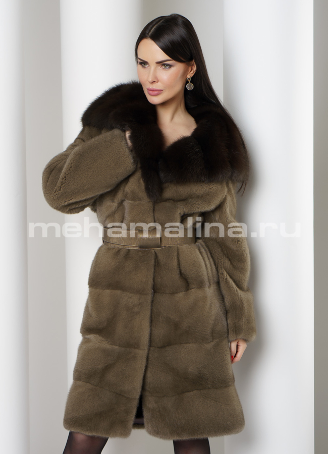 фото Шуба из норки с капюшоном, отделка куница модель № S-779