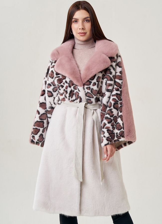 Женская шуба из скандинавской норки с принтом леопард модель № 23080 универмаг малина