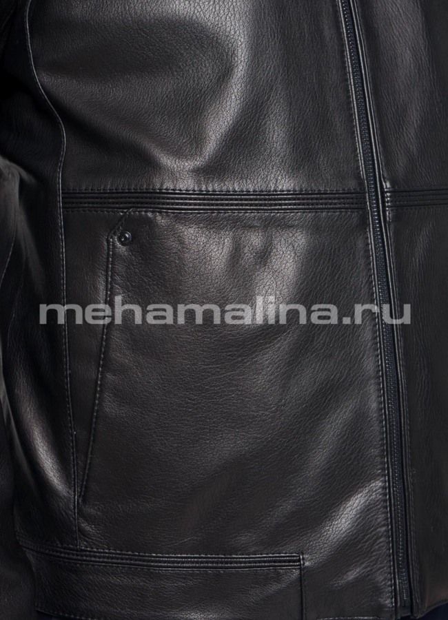 Черная кожаная куртка модель № KP-217 универмаг малина