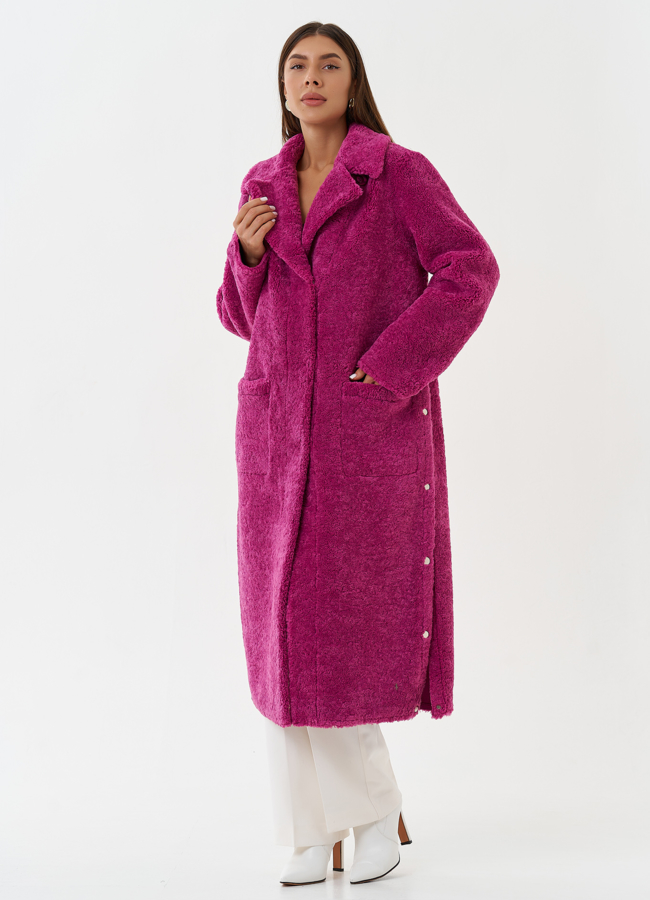 Двухсторонняя эко дубленка с поясом модель № 27779 универмаг малина