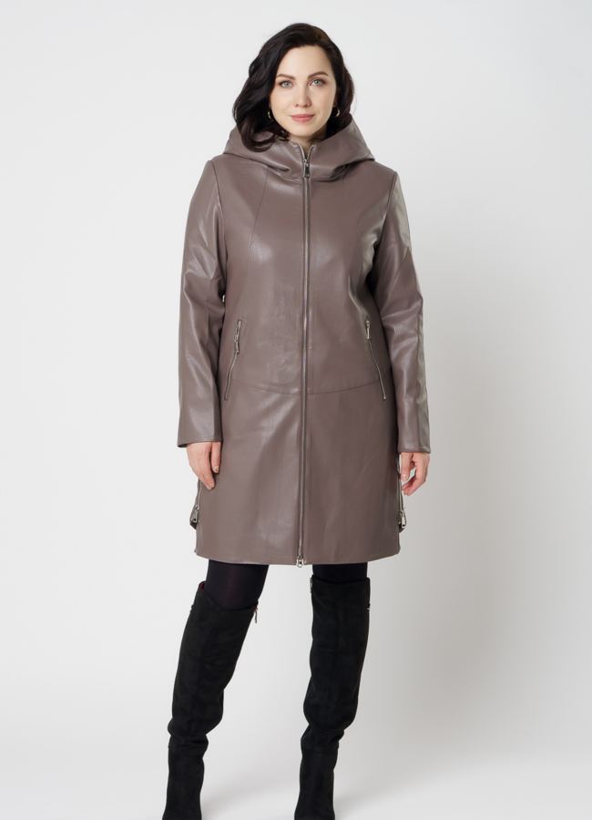 фото Полупальто женское из эко кожи бежевого цвета модель № 20536