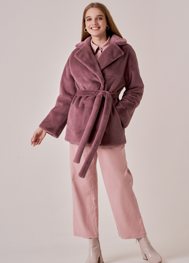 Шуба из искусственного меха с поясом модель № 1098-1 в рассрочку