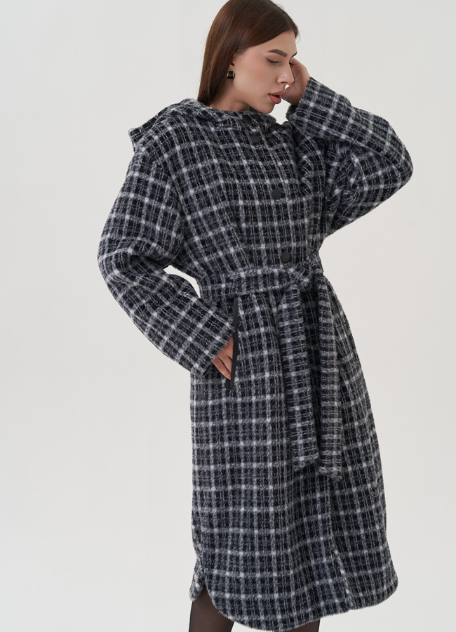 Пальто утепленное с принтом в клетку модель № 25461 в рассрочку