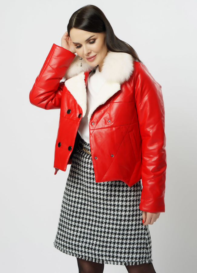Куртка из искусственной кожи красного цвета модель № 20219 универмаг малина