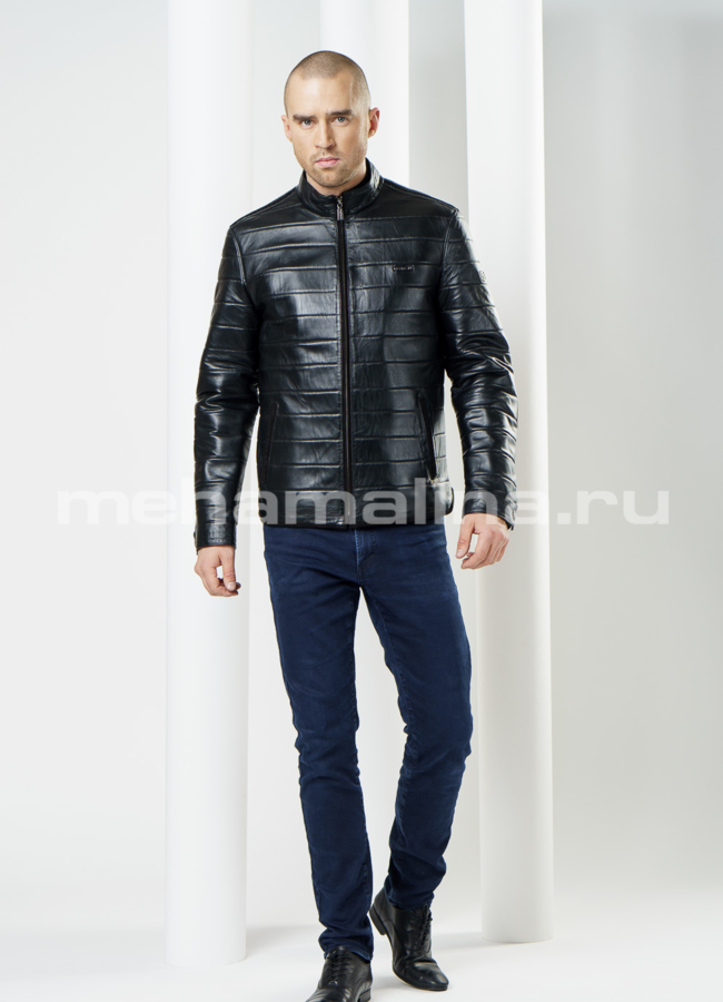 Мужская куртка поперечной раскладки модель № KP-89 меха малина