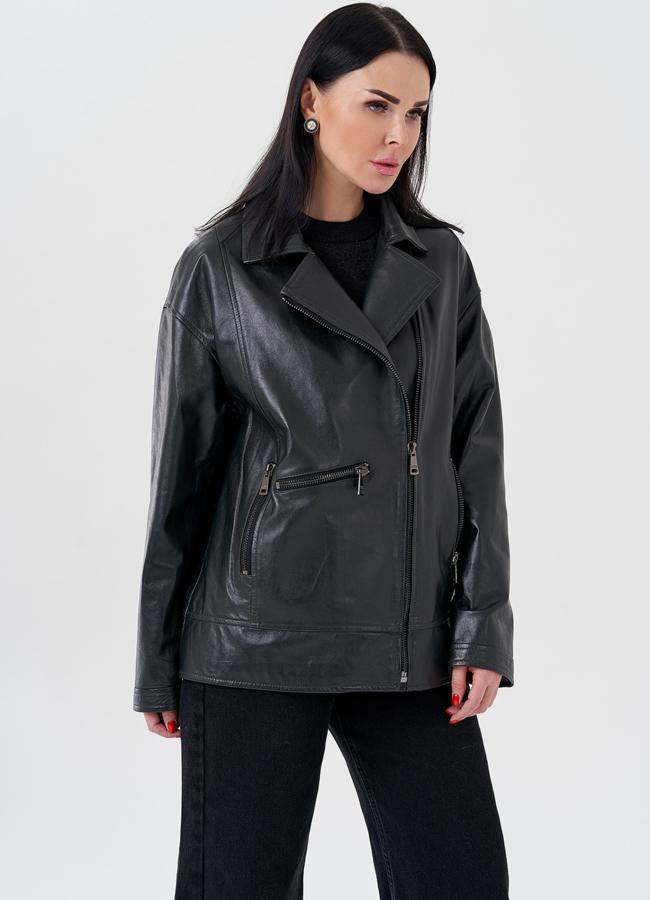 Женская куртка-косуха оверсайз  модель № 24120 универмаг малина