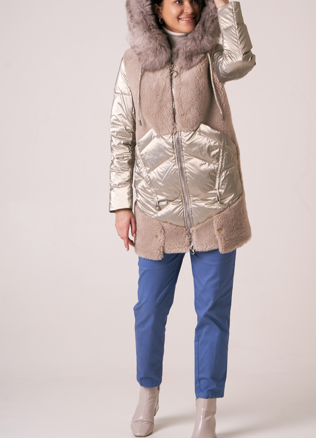 Комбинированный пуховик с шерстью модель № 912 универмаг малина