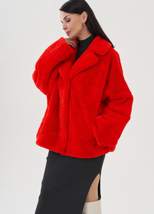 Красная куртка из кролика модель № 24802 универмаг малина