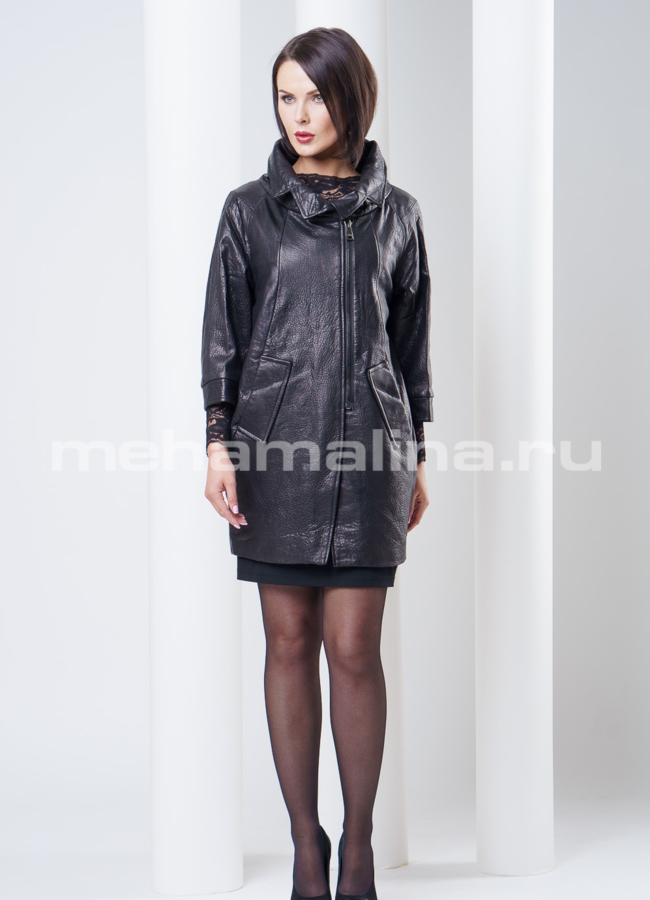 Кожаный плащ на молнии(дизайнерская модель) модель № K-252 универмаг малина