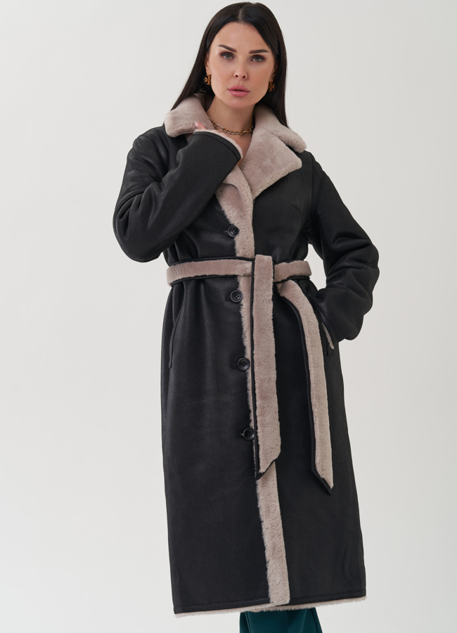 фото Двухсторонняя дубленка из эко кожи модель № 25418