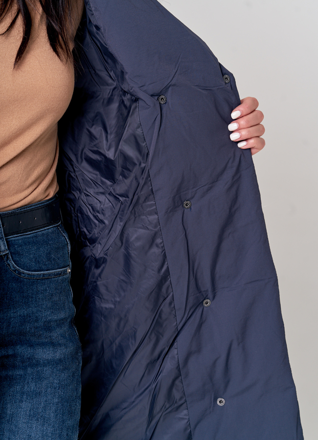 Пуховик женский серого цвета с воротником стойкой модель № 21629 универмаг малина