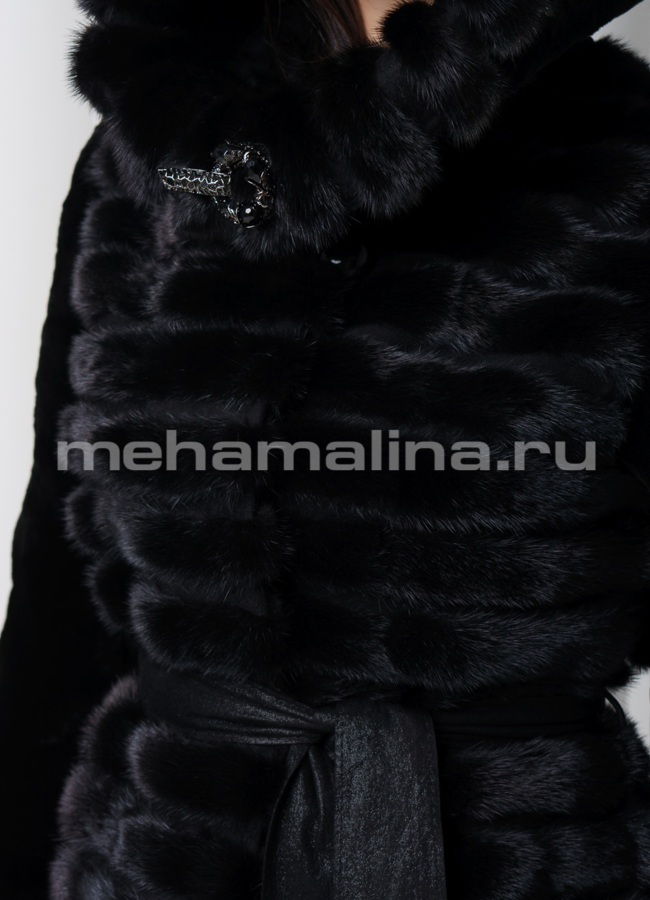 Норковая шуба с капюшоном модель № S-542 универмаг малина