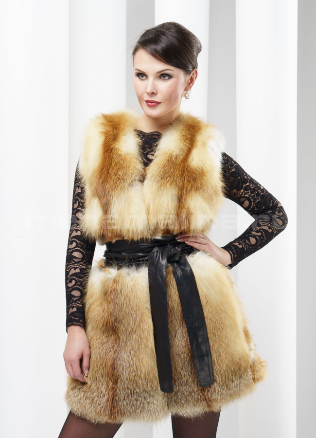 Меховой жилет из лисы, удлиненный модель № M-26 меха малина