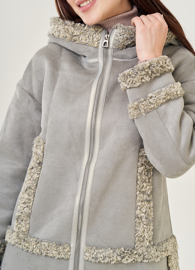 Женская дубленка из эко кожи с капюшоном светло-зеленого цвета модель № 23068 универмаг малина