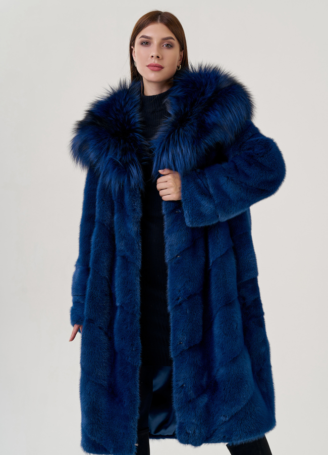 Шуба из норки синего цвета модель № 77068 универмаг малина