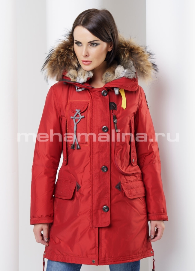 Пуховик женский модель № П-61 меха малина