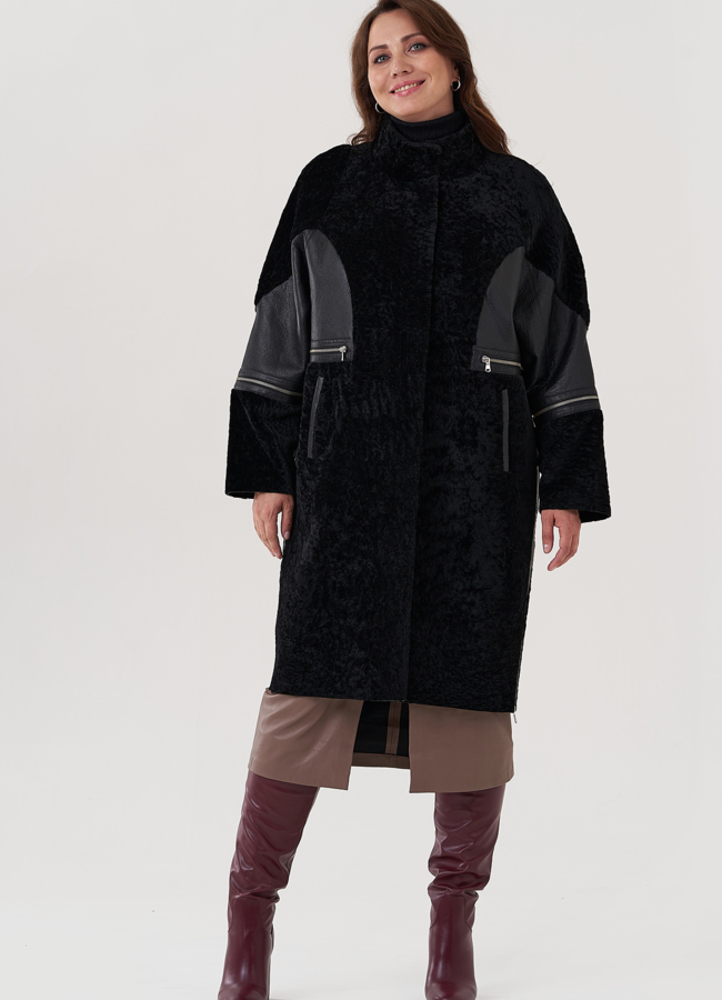 фото Женская дубленка черного цвета  модель № 82469