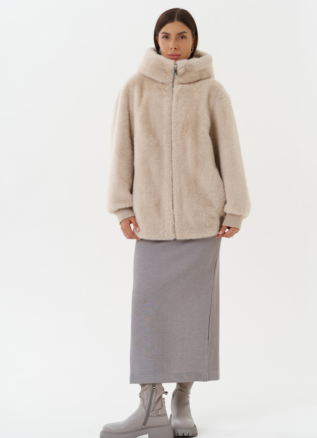 фото Куртка из эко меха с поясом модель № 27789