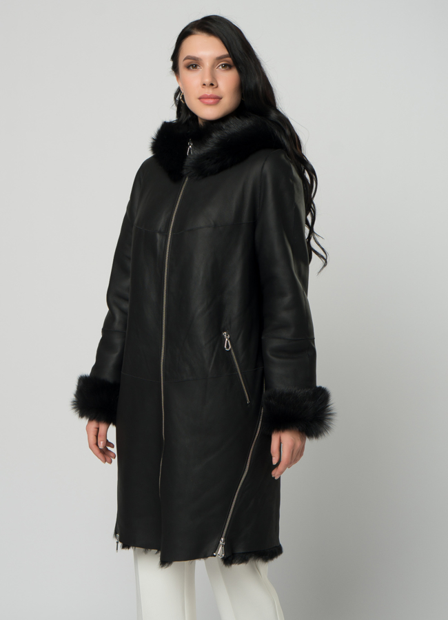 Дубленка натуральная с отделкой из тосканы модель № 22156 универмаг малина