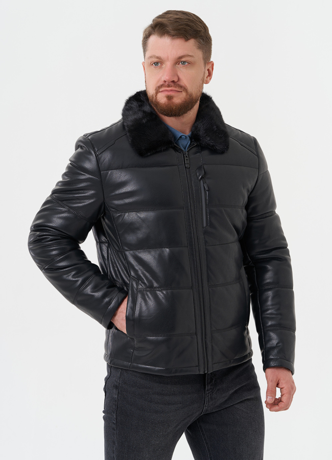 Куртка из эко кожи с отделкой из меха норки модель № 27737 в кредит