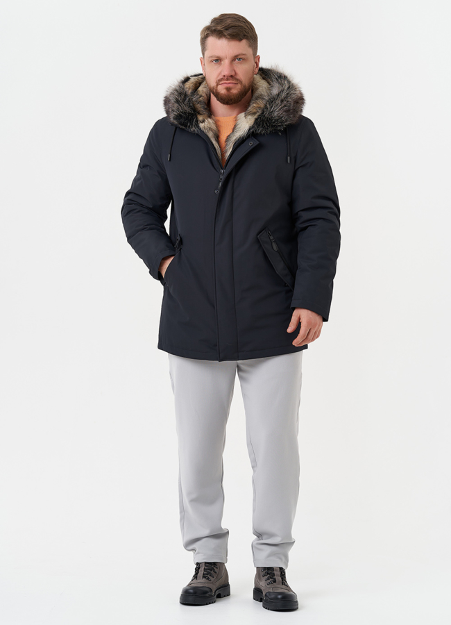 Полупальто с капюшоном из меха енота модель № 26152 меха малина