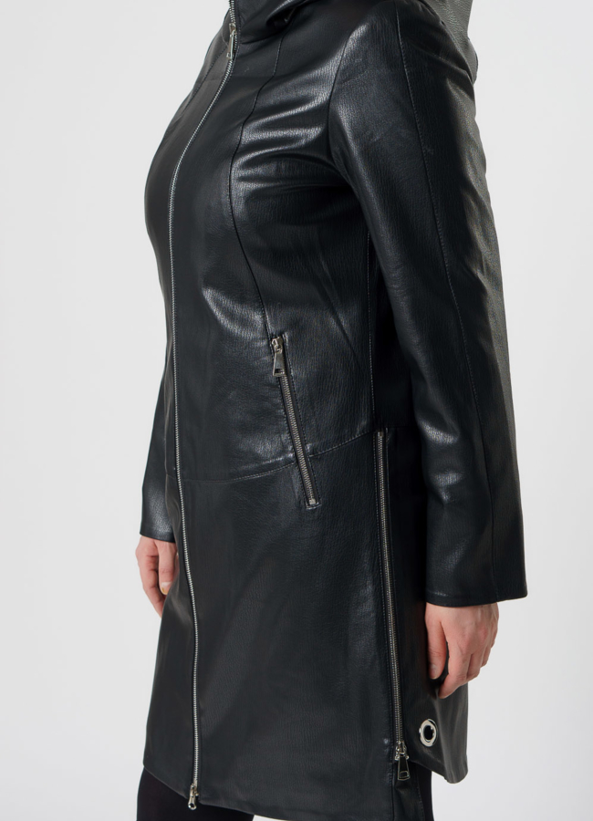 Пальто женское из эко кожи черного цвета модель № 18249 универмаг малина