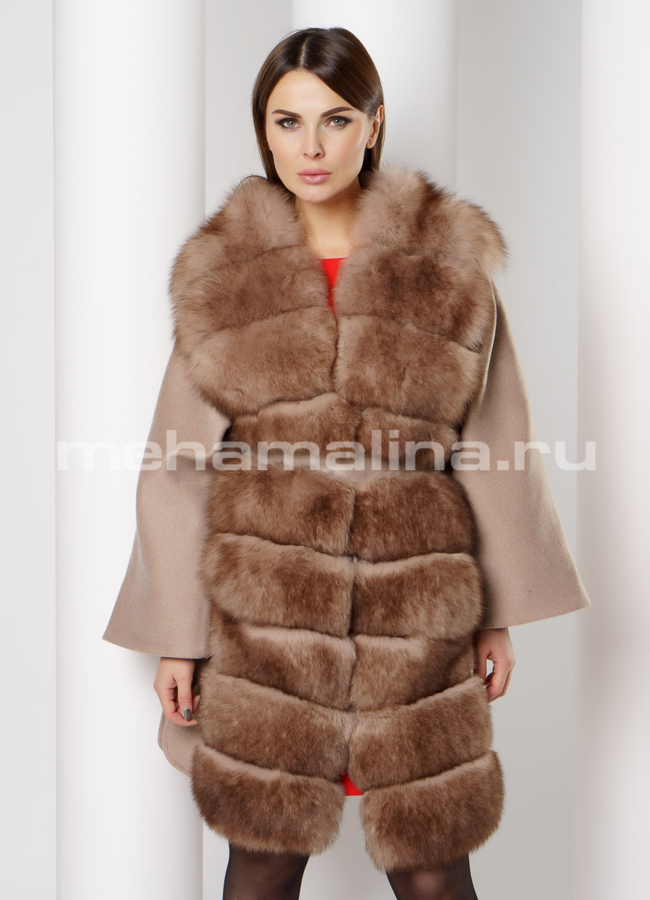 Пальто Oksa модель № 7439 меха малина