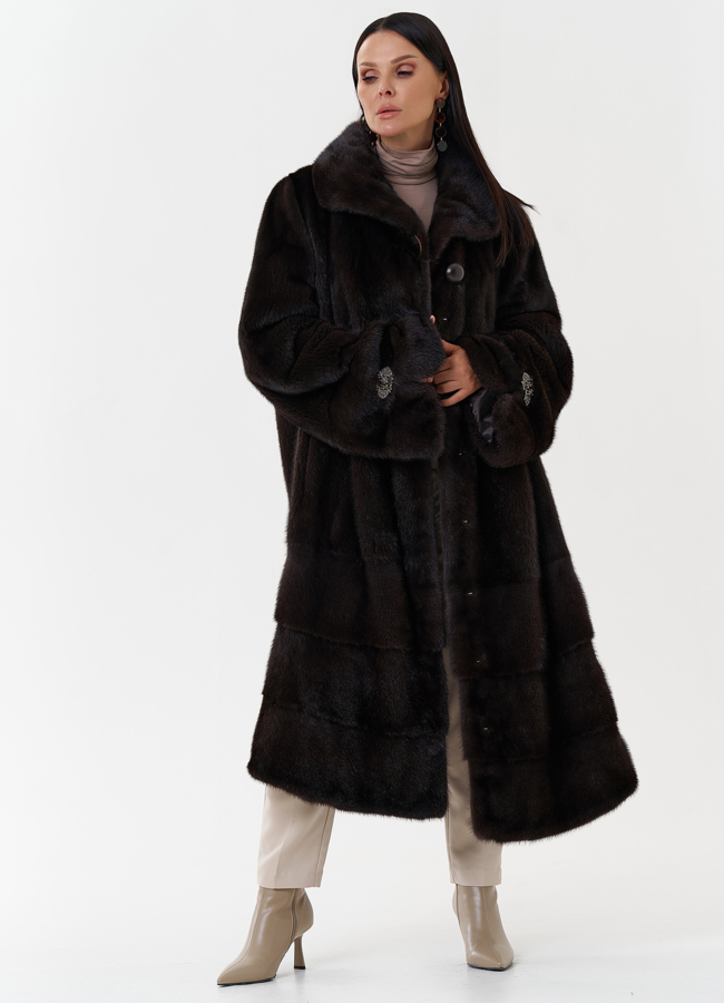 Длинная шуба из скандинавской норки с воротником апаш модель № 27598 универмаг малина