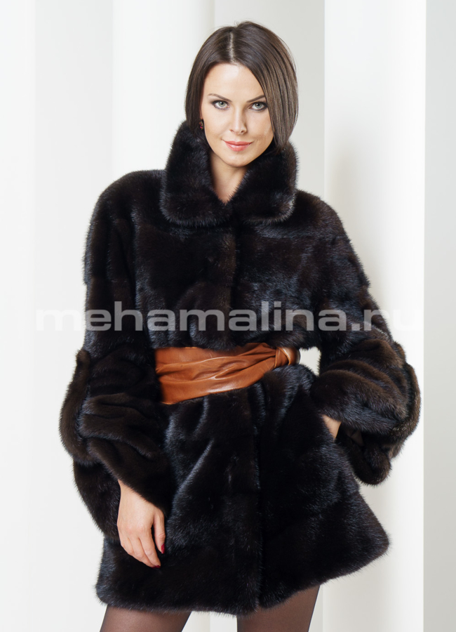 фото Шуба норка с драпированным рукавом модель № S-239