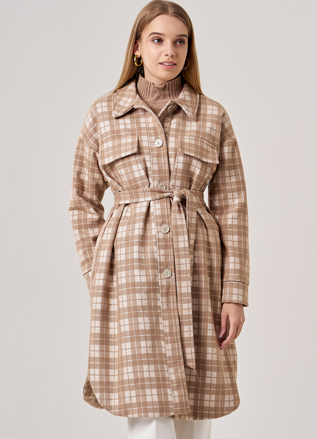 Женское полупальто-рубашка модель № 02 меха малина