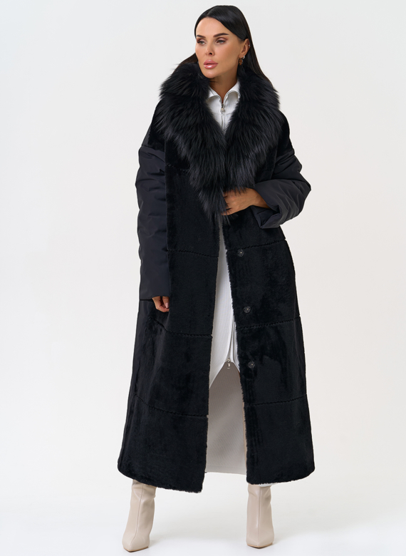 Комбинированное женское зимнее пальто в черном цвете