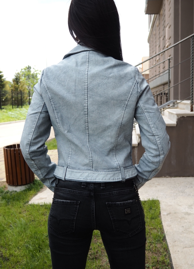 Куртка из эко кожи  цвета графит модель № 1290 в рассрочку