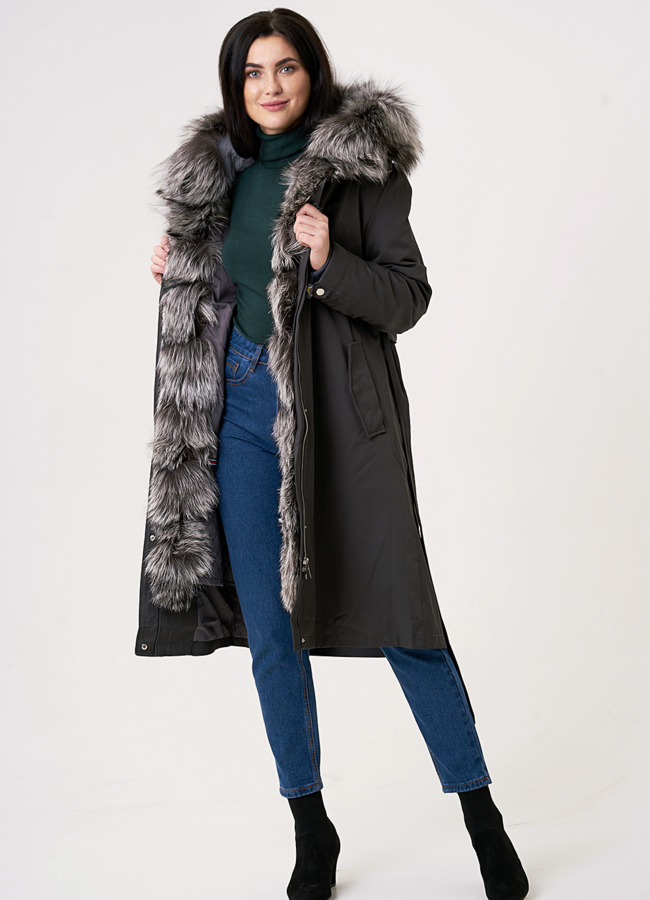 Женская парка со съемным мехом модель № 18089 универмаг малина