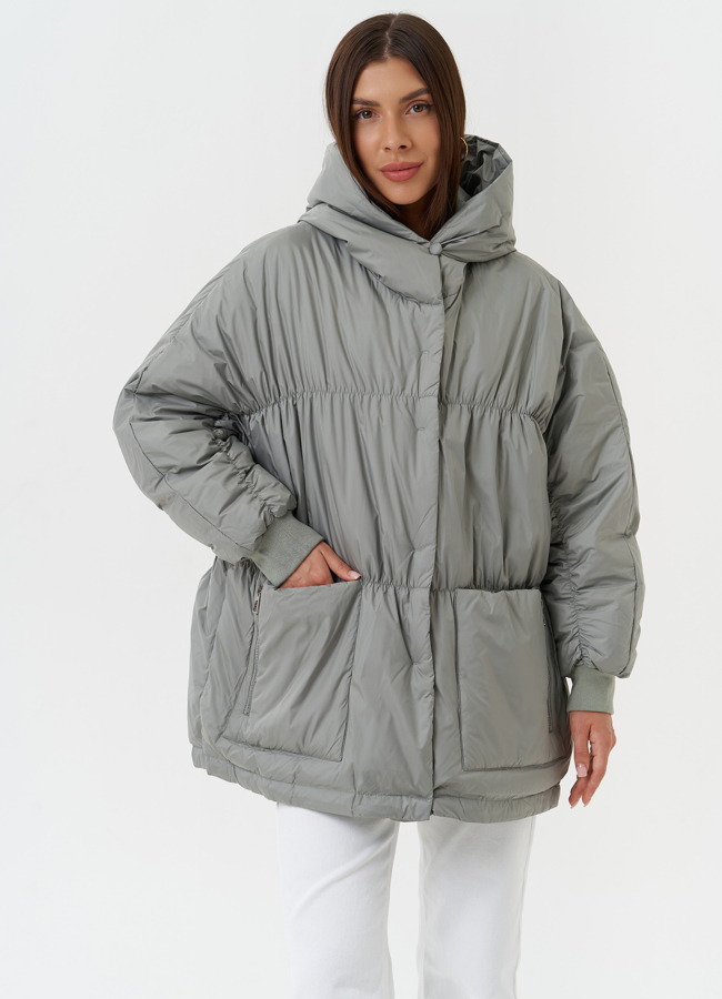 Оверсайз куртка с капюшоном модель № 27882 меха малина