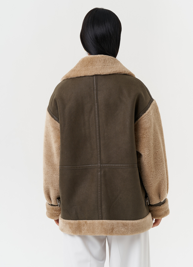 Оверсайз дубленка из эко кожи модель № 28533 универмаг малина