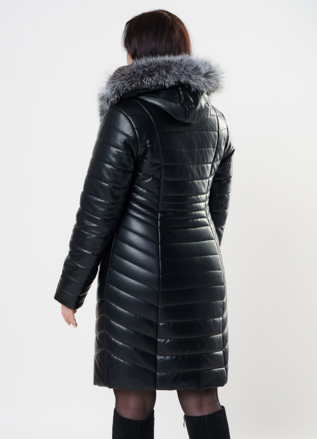 Пуховик из эко кожи с чернобуркой модель № 82059 в рассрочку