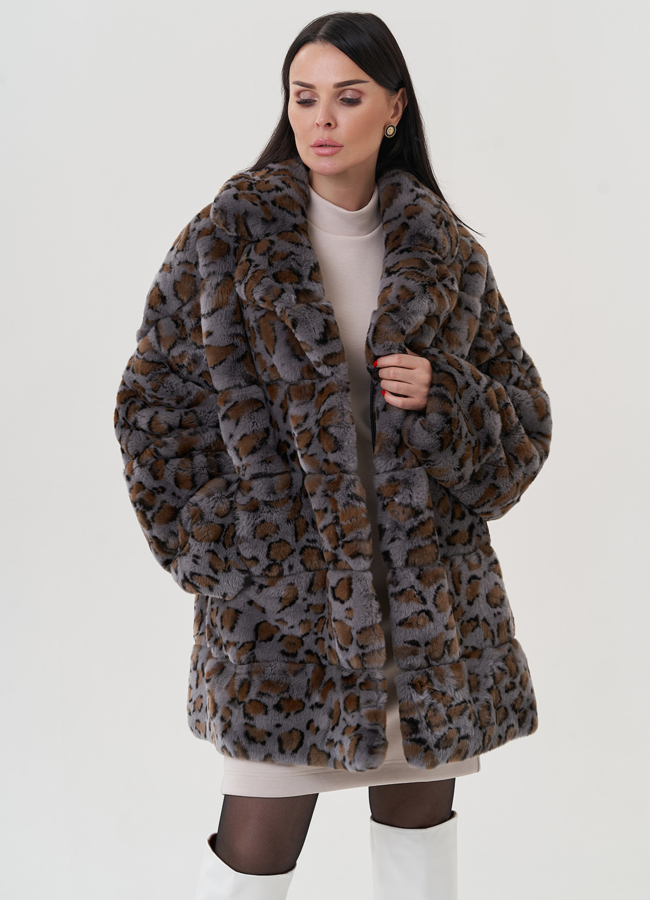 Шуба из меха кролика с английским воротником  модель № 25311 в рассрочку