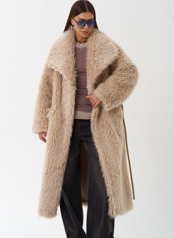 Длинная эко шуба под овчину