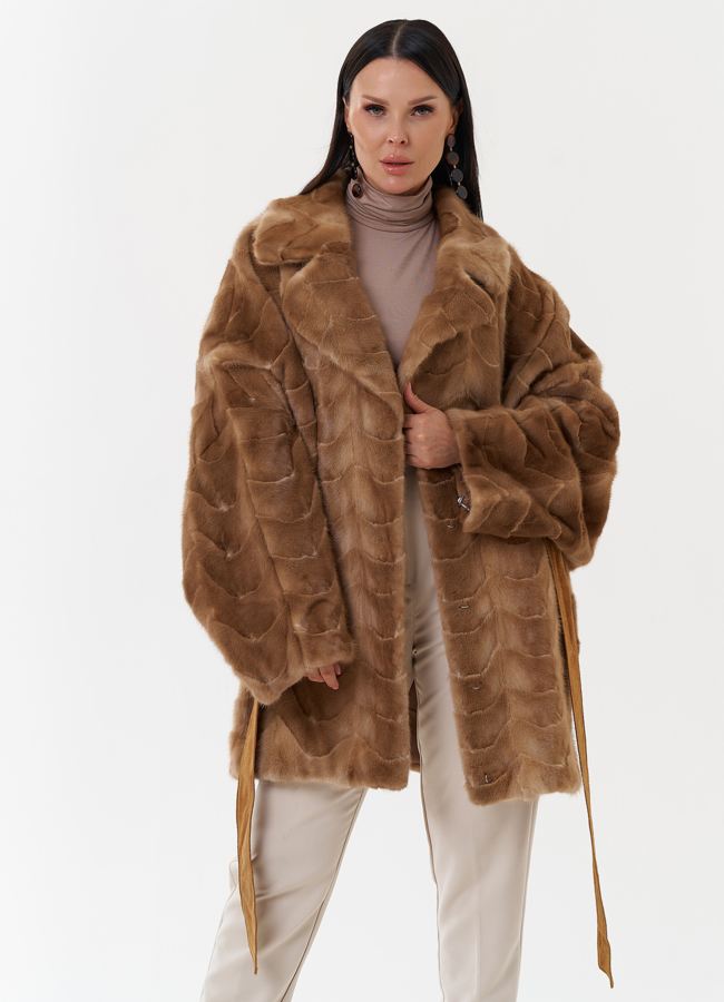 Женская шуба из скандинавской норки с поясом модель № 27636 универмаг малина
