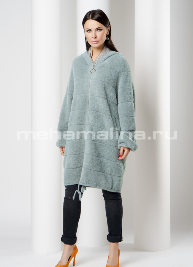 Пальто из микроворса с капюшоном на молнии модель № 1878 в рассрочку