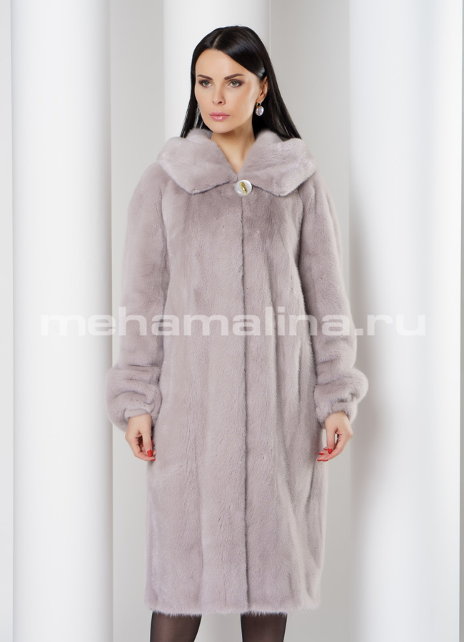 Шуба из норки с капюшоном, фасон баллон, цвет лаванда  модель № S-760 меха малина