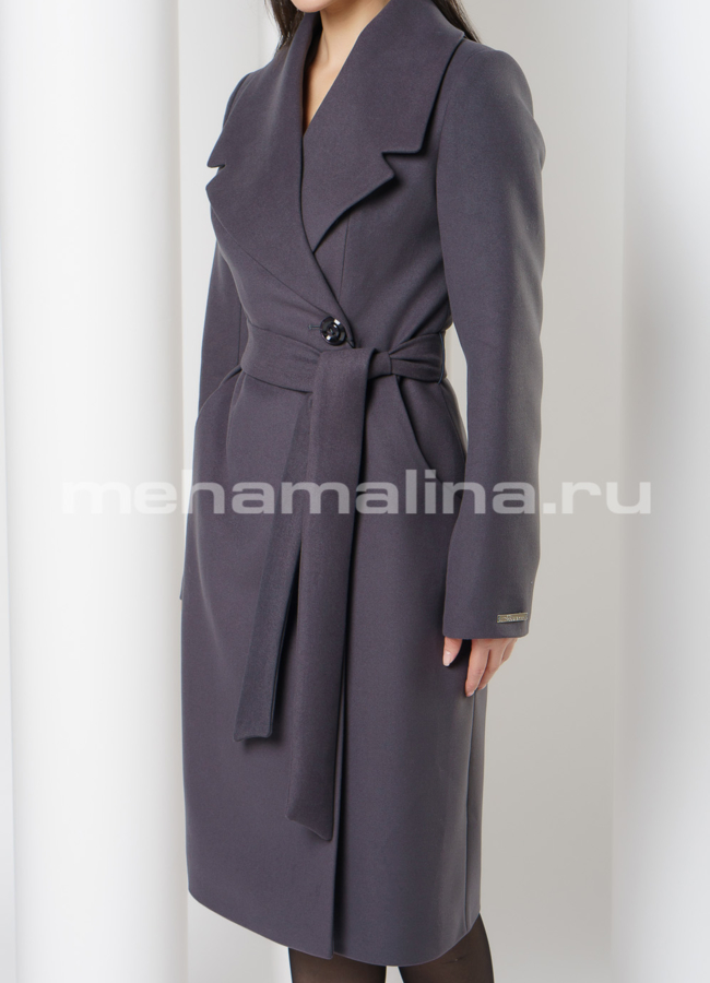 Приталенное пальто в цвете графит с английским воротником модель № 231 универмаг малина