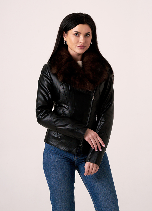 Куртка из эко кожи черного цвета утепленная модель № 11137 универмаг малина