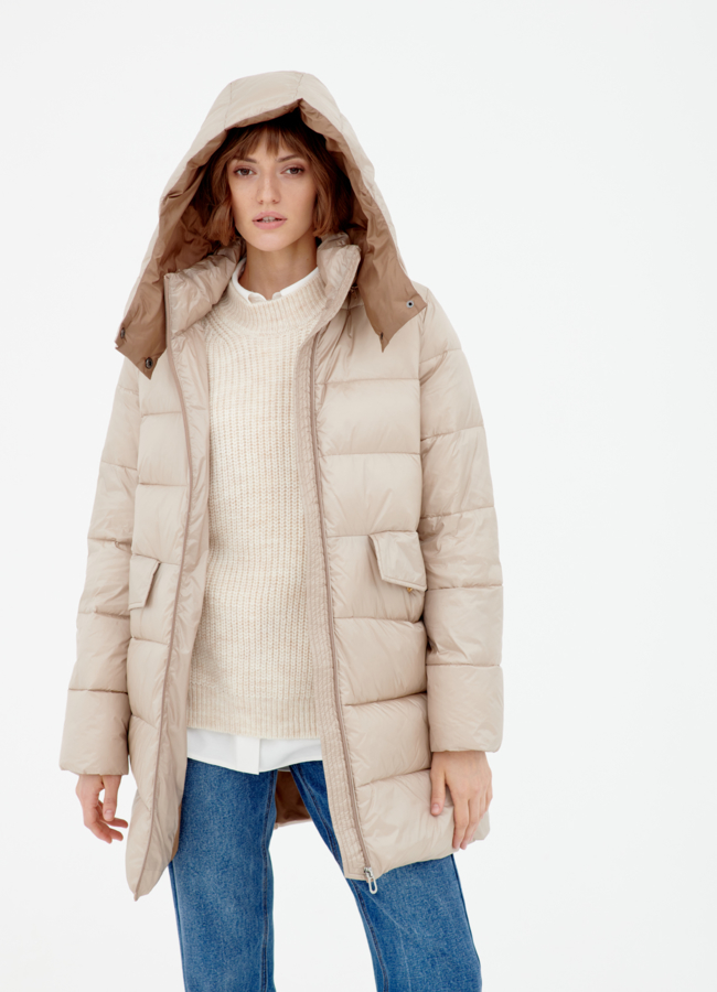 Пуховик светлый с капюшоном модель № 78913 универмаг малина