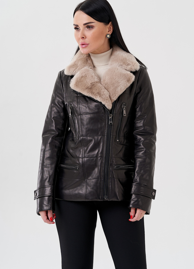 фото Женская куртка из натуральной кожи с английским воротником  модель № 24085