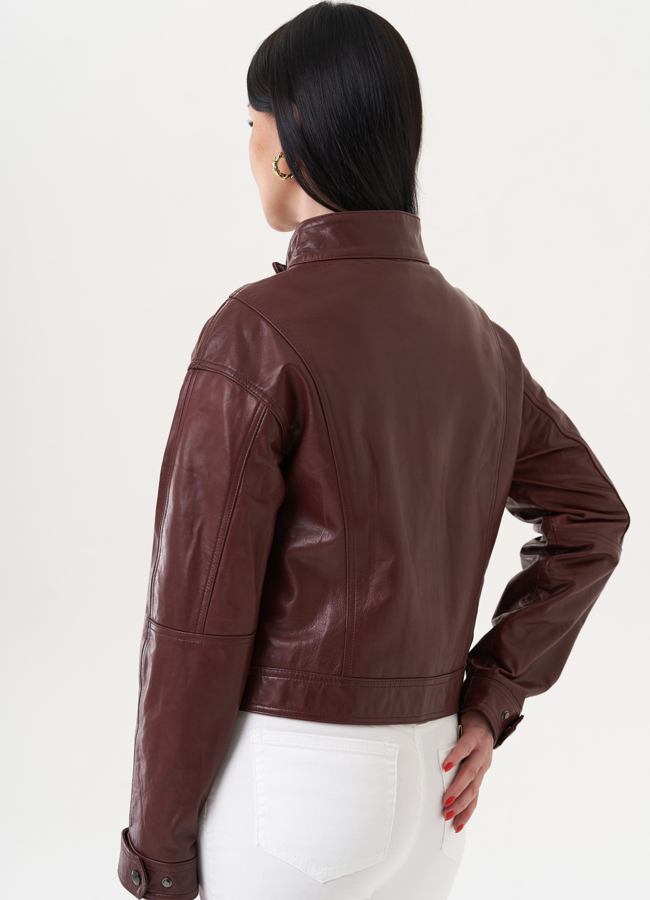 Куртка бордового цвета из натуральной кожи модель № 27221 универмаг малина