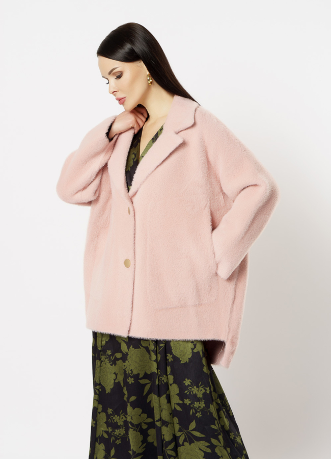 Женский кардиган с английским воротником модель № 20516 меха малина