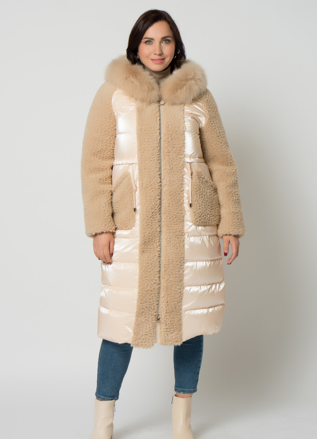 фото Пуховик комбинированный с эко мехом модель № 19247